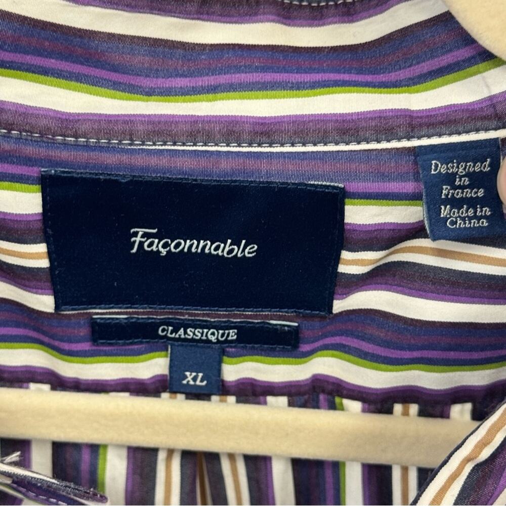 Façonnable Classic Striped Button Down Shirt Purple White XL - Picture 7 of 12